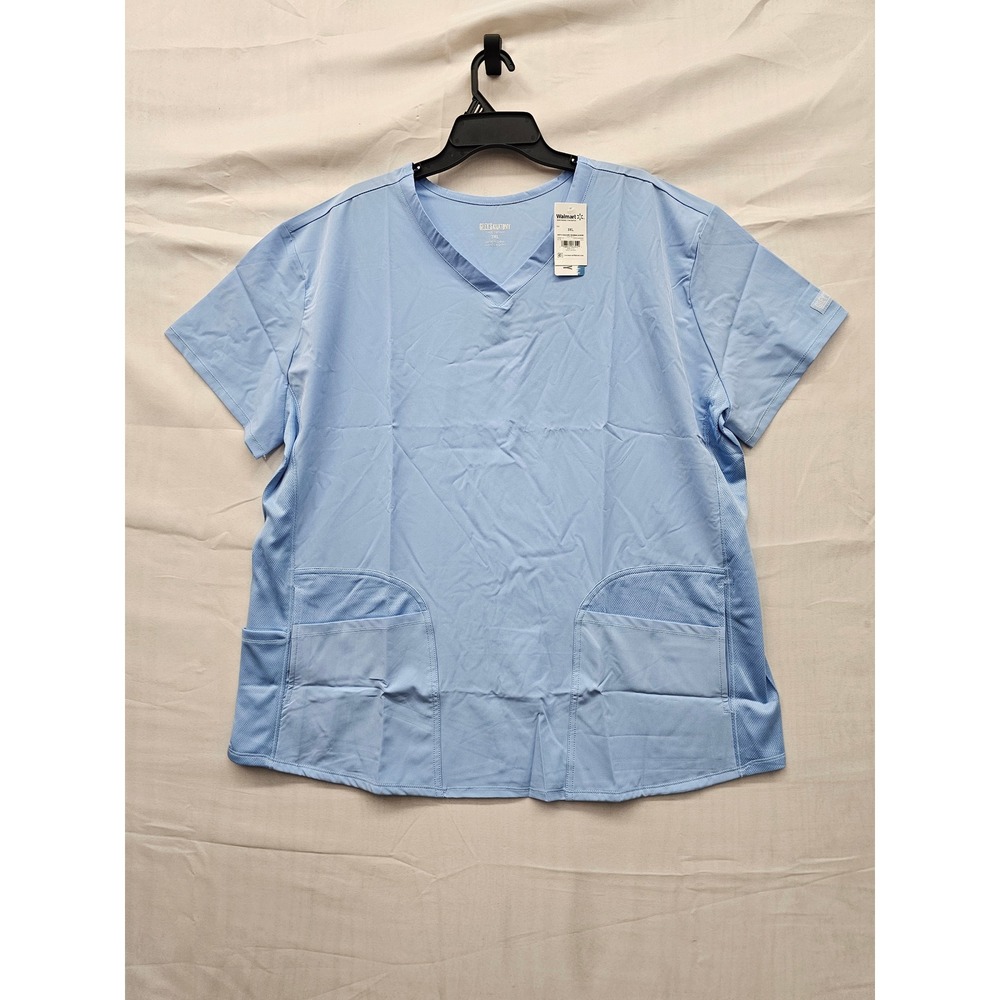 Grey's Anatomy Womens V-Neck Scrub Top Blue Polyester Blend Casual Size 3XL